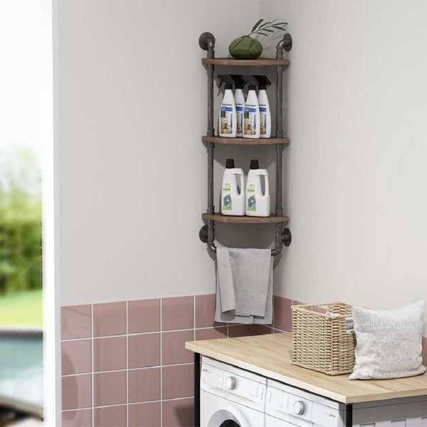 Latitude Run® Industrial Pipe Corner Shelving,Rustic Corner Shelf Wall